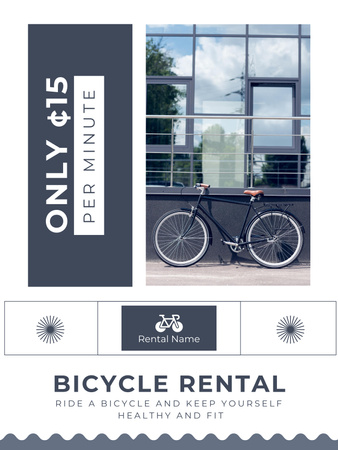 Bicycle Rental Announcement In Blue With Price For Minute Poster US Design Template