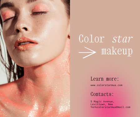 Beauty Services Offer with Woman in Bright Makeup Facebook Design Template