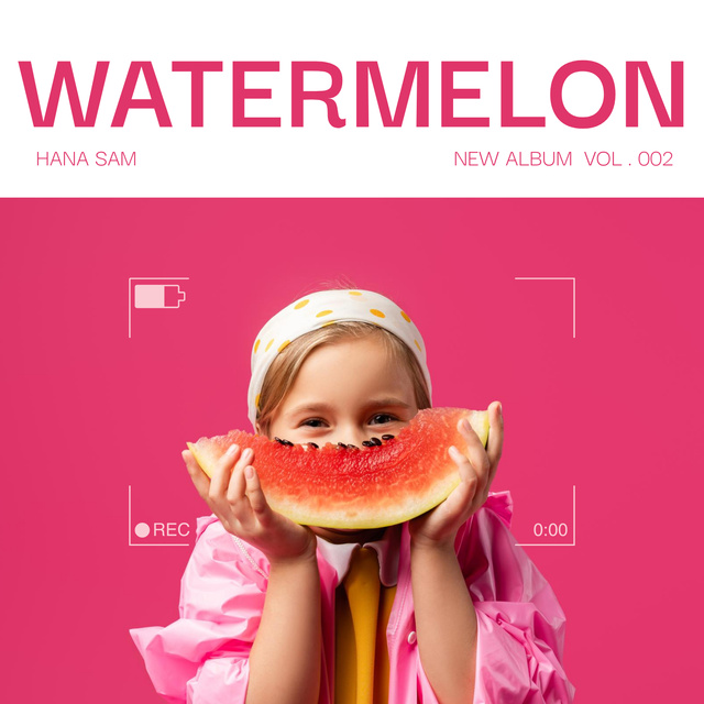 Musical Tracks Release Ad with Girl and Watermelon Album Cover – шаблон для дизайну