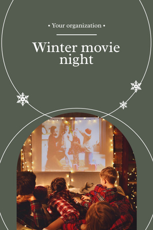 Announcement of Winter Movie Night With Garland Postcard 4x6in Vertical Πρότυπο σχεδίασης