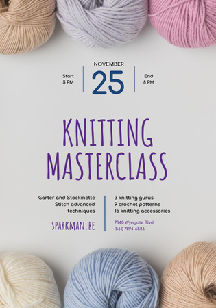 Knitting Masterclass Invitation with Wool Yarn Skeins Poster 28x40in Design Template