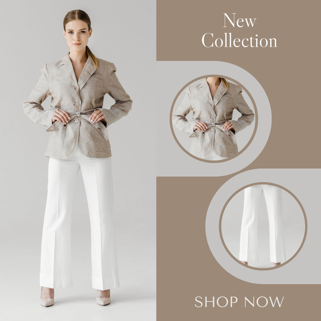Fashion Ad with Attractive Woman in Stylish Pants and Blazer Instagram Design Template