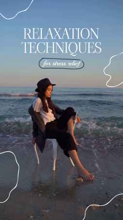 Relaxation Techniques Ad with Woman on Beach Instagram Video Story Modelo de Design