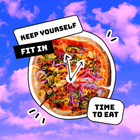 Funny Illustration with Clock Hands on Pizza Instagram Design Template