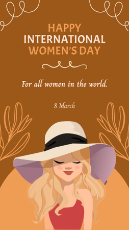Designvorlage Women's Day Greeting with Beautiful Woman in Hat für Instagram Story