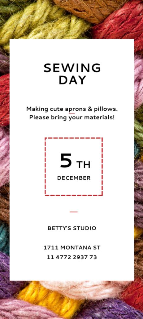 Sewing Day Event Announcement With Colorful Yarn Invitation 9.5x21cm Šablona návrhu