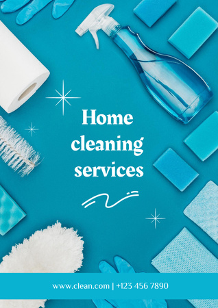 Cleaning Services with Blue Detergent Poster A3 Design Template