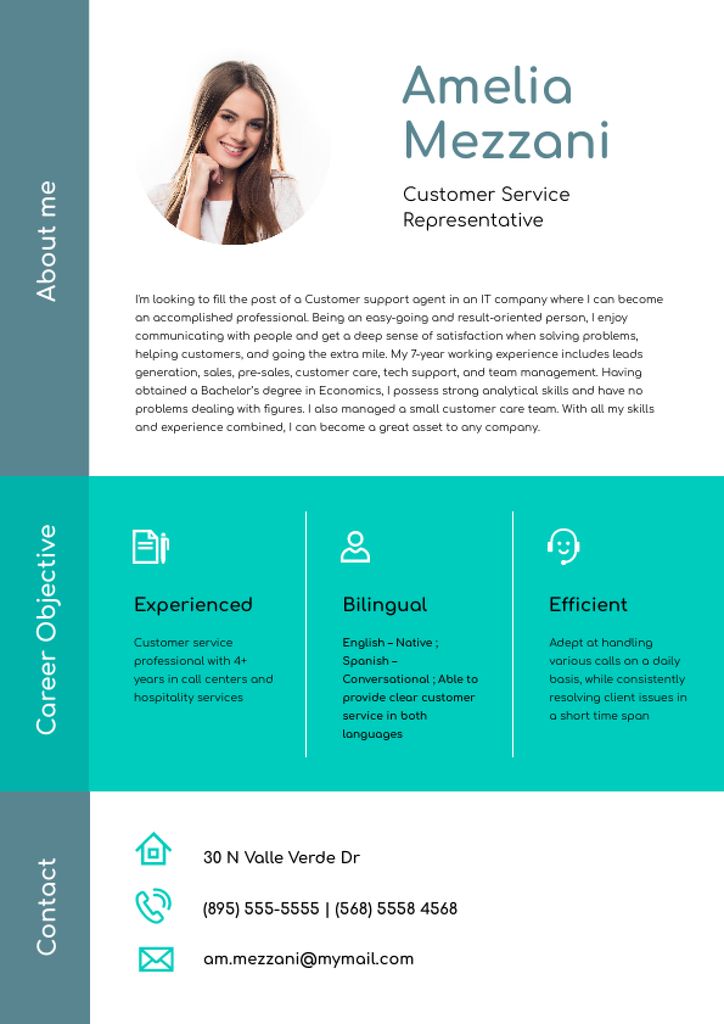 Customer Service Representative professional profile Resume – шаблон для дизайну