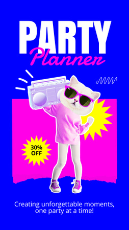 Platilla de diseño Discount on Party Planning with Cool Cat Instagram Story