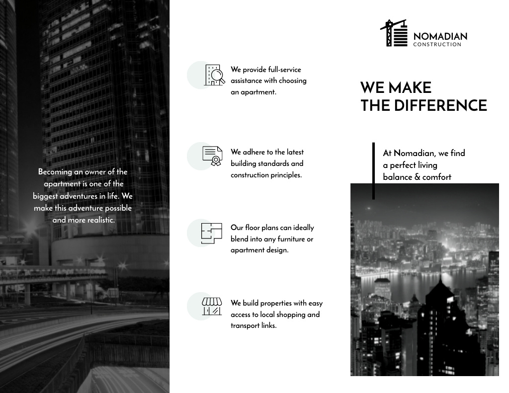 Reliable Construction Company Ad with Modern Megapolis Brochure 8.5x11in Z-fold – шаблон для дизайна