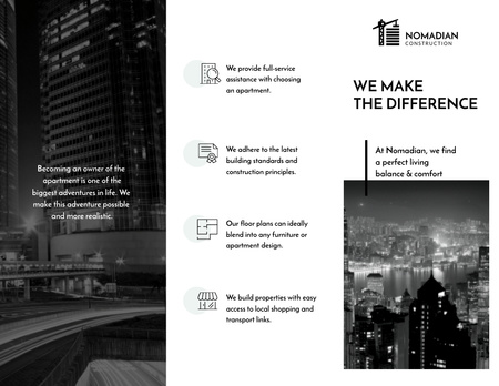 Construction Company Ad with Modern Megapolis Brochure 8.5x11in Z-fold Design Template