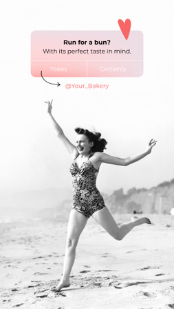 Funny Bakery Ad with Woman running on Beach Instagram Story Design Template
