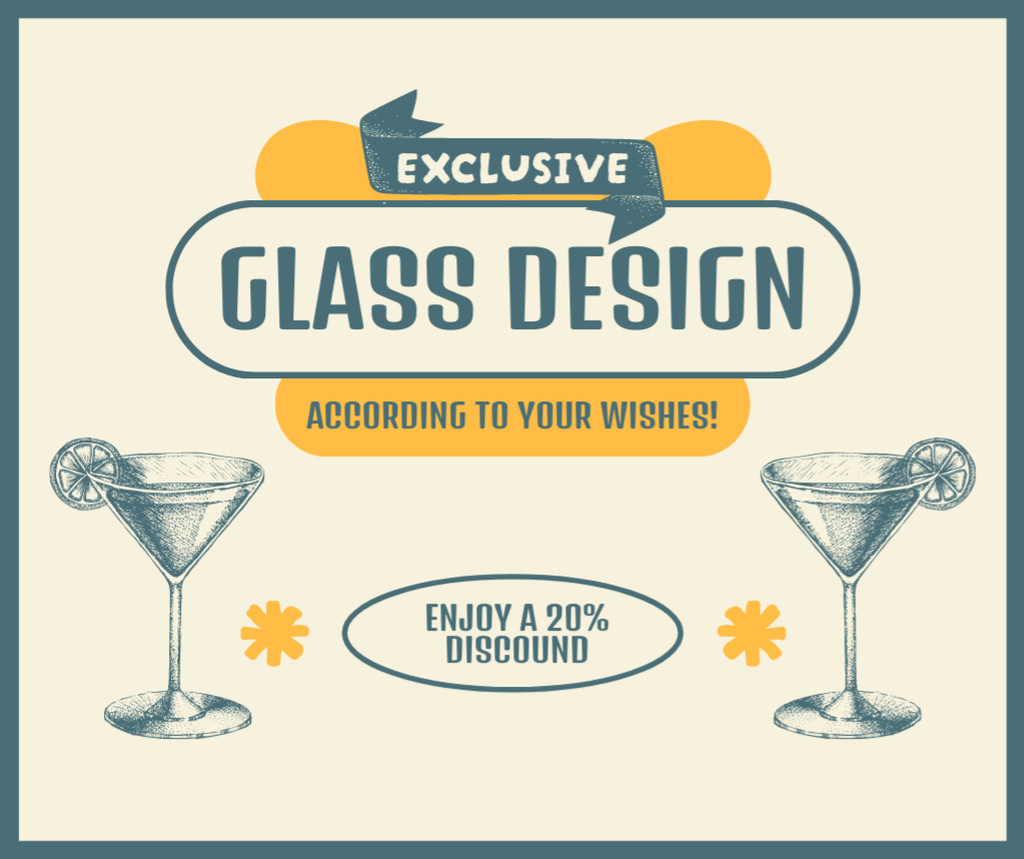 Ad of Glass Design with Offer of Discount Facebook Šablona návrhu