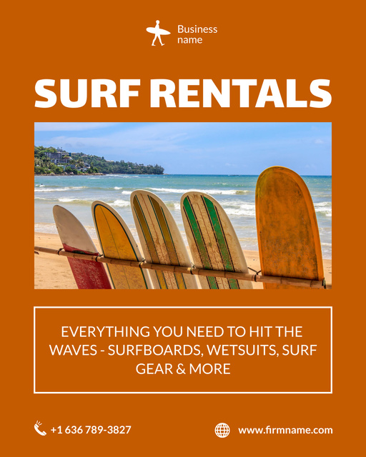 High Quality Surfboards And Wetsuits Rentals Poster 16x20in Πρότυπο σχεδίασης