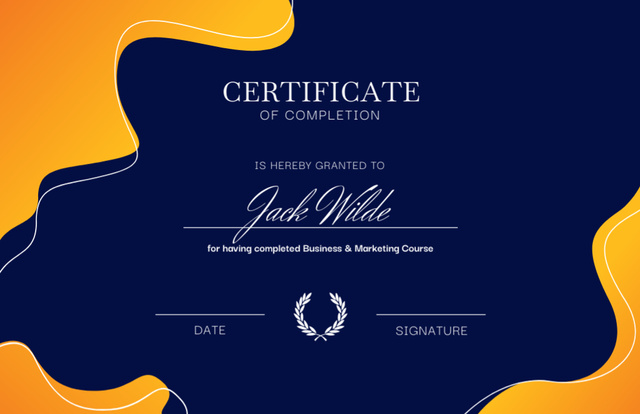 Award for Business and Marketing Course Completion Certificate 5.5x8.5in Design Template