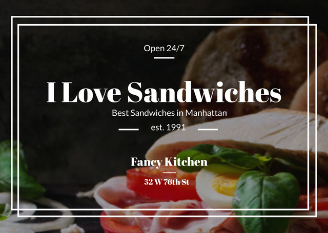 Restaurant Offer with Sandwiches with Bacon Flyer A6 Horizontal tervezősablon