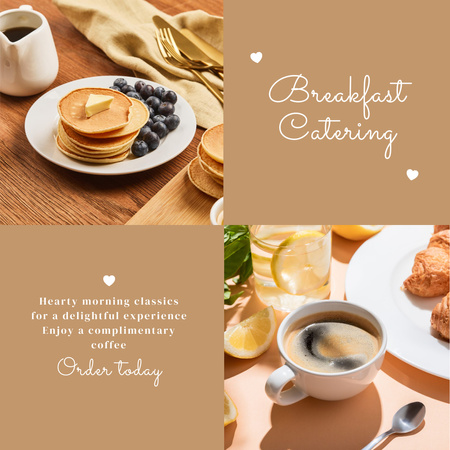 Aamiaisruokailupalvelut pannukakkuilla ja kahvilla Instagram Design Template
