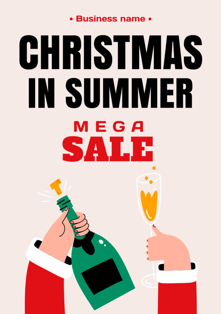 Christmas In Summer Sale With Champagne And Glass Flyer A5 Tasarım Şablonu