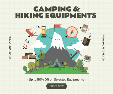 Camping & Hiking Equipments Offer Medium Rectangle Design Template