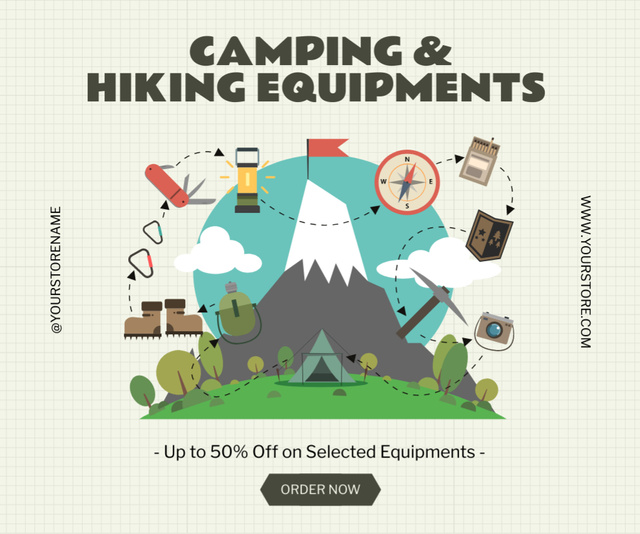 Camping & Hiking Equipments Offer Medium Rectangleデザインテンプレート