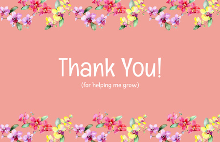 Thank You Phrase with Floral Composition on Pink Thank You Card 5.5x8.5in Design Template