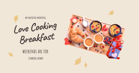 Modèle de visuel inspiration de cuisson avec délicieux petit déjeuner et fleurs - Facebook AD