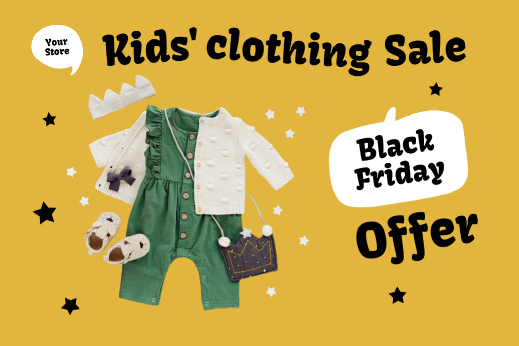 Kids' Clothing Sale on Black Friday for Little Princesses Flyer 4x6in Horizontal Design Template