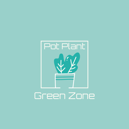House Plant in Pot in Blue Logo Tasarım Şablonu