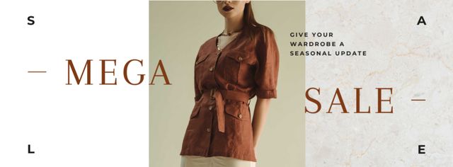 Ontwerpsjabloon van Facebook cover van Mega Sale Woman wearing Clothes in Brown