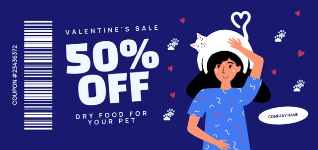 Ontwerpsjabloon van Coupon Din Large van Valentine's Day Discount on Pet Food