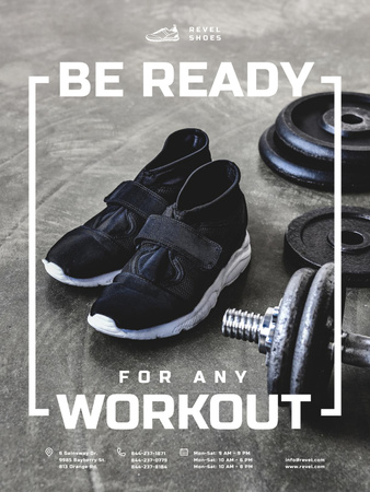 Shoes Store Promotion with Sneakers in Gym Poster US Design Template