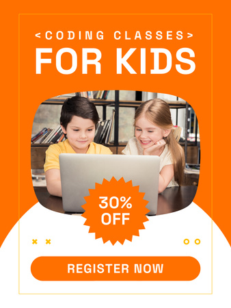 Little Kids on Coding Class Poster US Design Template