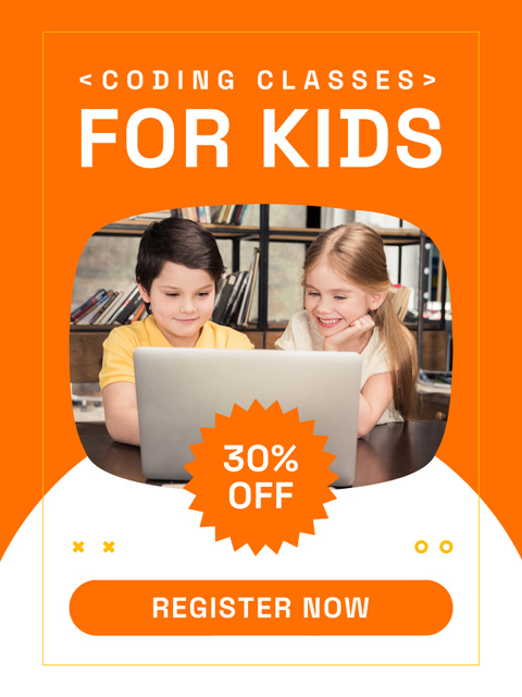 Little Kids on Coding Class Poster USデザインテンプレート