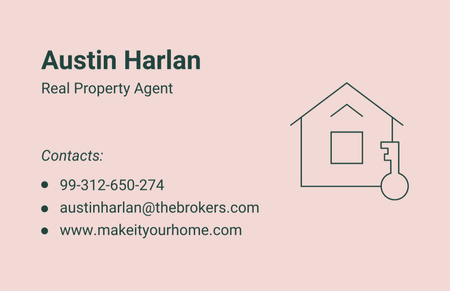 Plantilla de diseño de oferta de servicios de agente inmobiliario en pink Business Card 85x55mm 