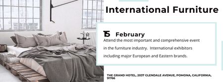 Furniture Store Ad with Bedroom in Grey Color Facebook cover tervezősablon