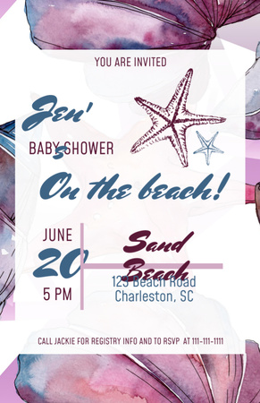 Template di design Incantevole annuncio della festa del baby shower su acquerello viola Invitation 5.5x8.5in