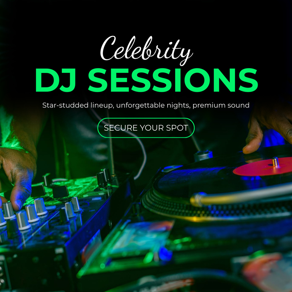 Designvorlage Bright Celebrity DJ Session in Night Club für Instagram AD
