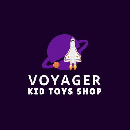 Child Toys Shop Offer with Space Shuttle Animated Logo Design Template