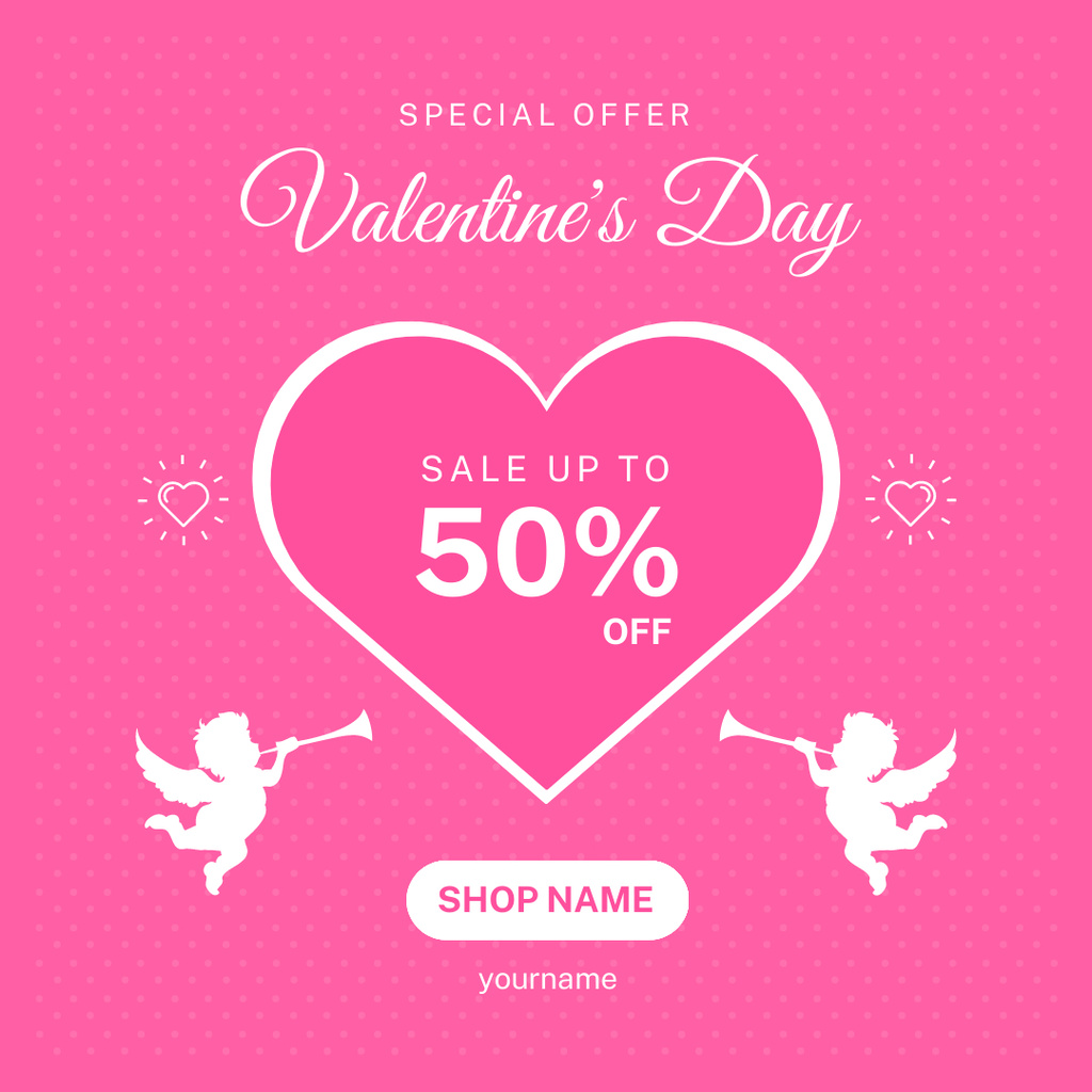 Modèle de visuel Valentine's Day Special Sale Announcement with Cupids - Instagram AD