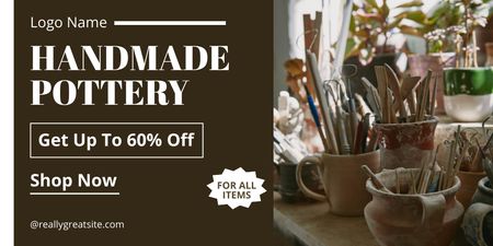 Discount for All Handmade Pottery Twitter Design Template