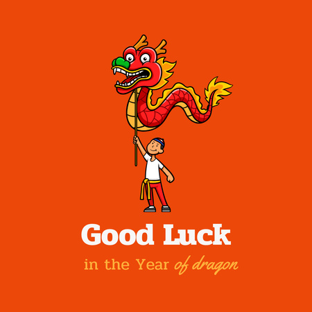 Chinese New Year Greeting with Dragon on Orange Instagram Design Template