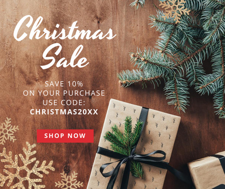 Christmas Sale Ad with Cute Gift Facebook Design Template