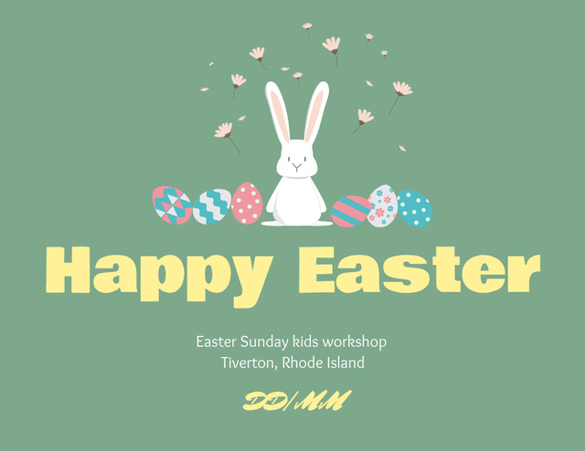 Plantilla de diseño de Easter Celebration Announcement with Cute Bunny and Eggs Flyer 8.5x11in Horizontal 