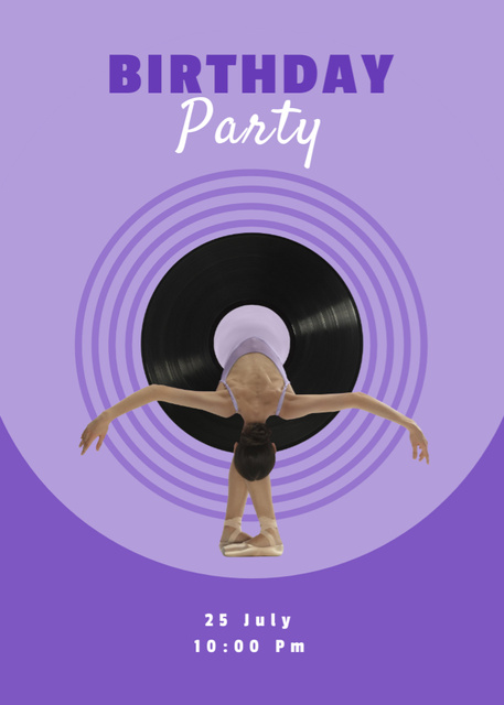 Birthday Party Celebration Announcement with Fragile Ballerina Invitation Design Template