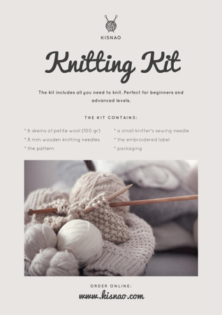 Knitting Kit Sale Offer with Spools of Threads Poster B2 Design Template