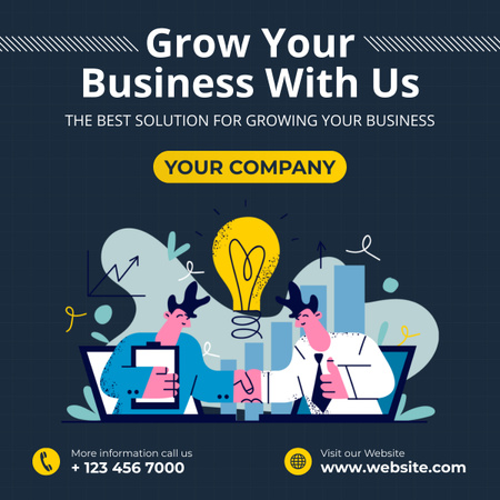Business Growing Solutions Ad with Cartoon Illustration LinkedIn post Design Template