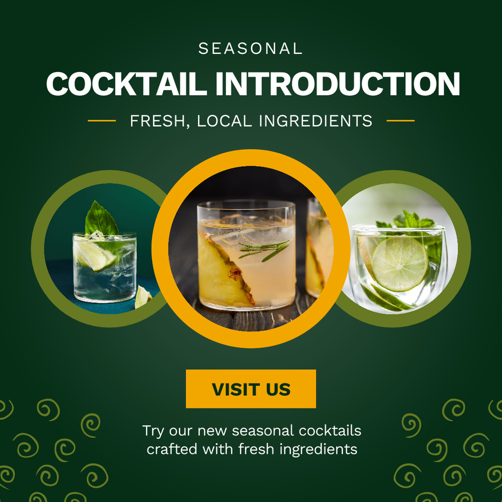 Fresh Seasonal Cocktails Made with Local Ingredients Instagram AD Design Template