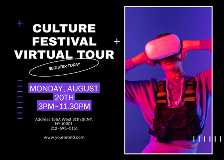 Ontwerpsjabloon van Invitation 5x7in Horizontal van Culture Festival VR Tour With Glasses