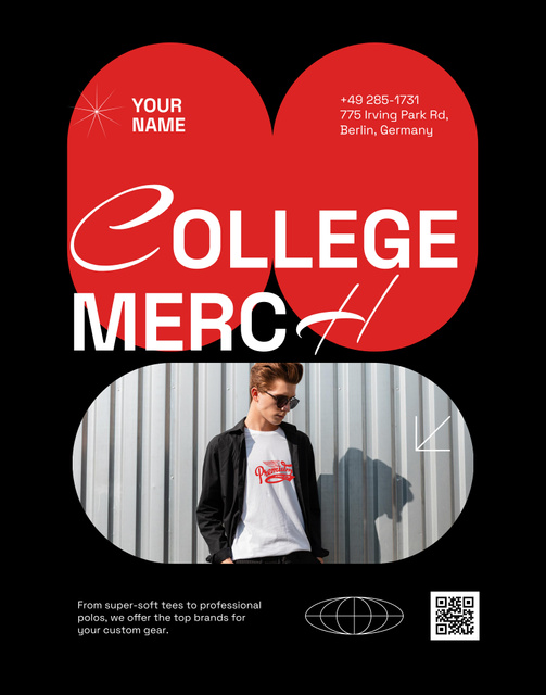 College Apparel and Merchandise with Stylish Young Guy Poster 22x28in – шаблон для дизайну