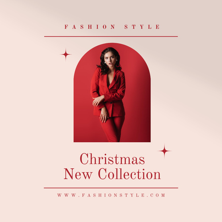 Christmas Fashion Ad with Girl in Red Suit Instagram Design Template